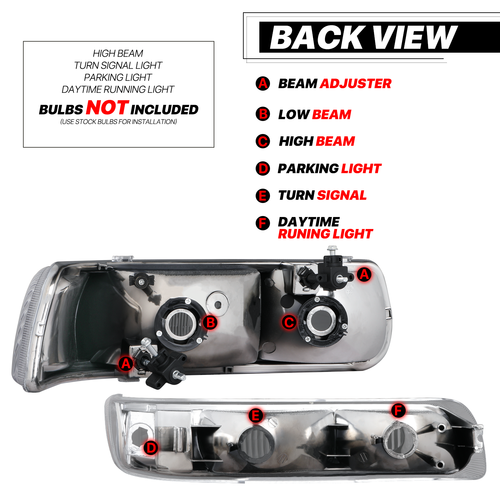 4PC Black Headlight+Bumper Driving Lamp+6500K LED Bulb for 99-06 Silverado Tahoe - Picture 4 of 16