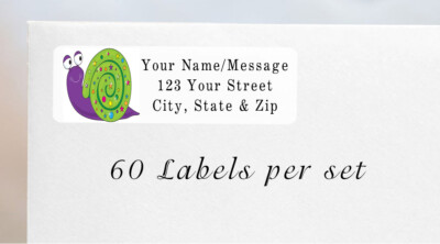 60 Personalized Return Address Labels 2/3'' x 1 3/4''- Colorful Snail