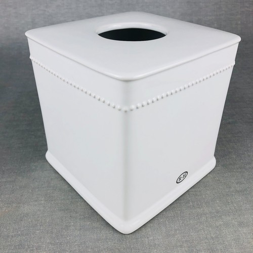 Restoration Hardware TISSUE BOX COVER white ceramic bead detail R H square 6" - Picture 5 of 10