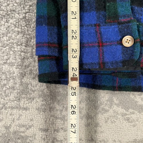 VTG Woolrich Shirt Mens Large Blue Wool Tartan Plaid 80s Made In USA Elbow Patch - Picture 15 of 16