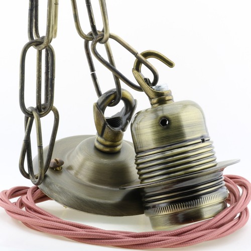Vintage Styled E27 Chain Hung Ceiling Pendant Kit in Antiqued Brass Finish - Picture 13 of 30