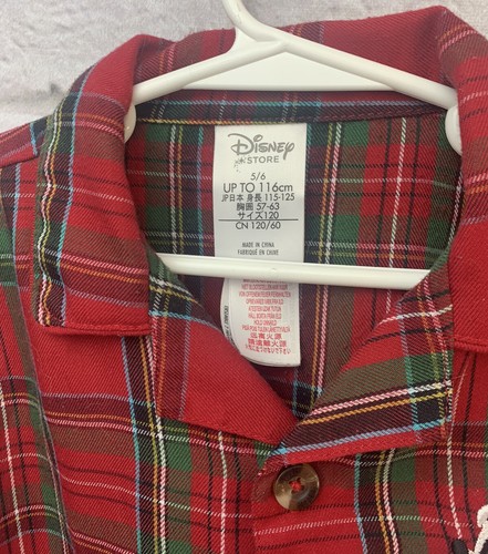 Disney Store Santa Mickey Pajama Shirt Red Plaid Flannel Unisex Boys/girls 5/6 - Picture 3 of 4