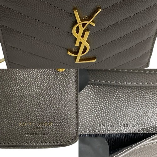 SAINT LAURENT PARIS Portefeuille SAINT LAURENT vente en gros Rond Zip Logo YSL Métal Bifold Cuir Gris 79403