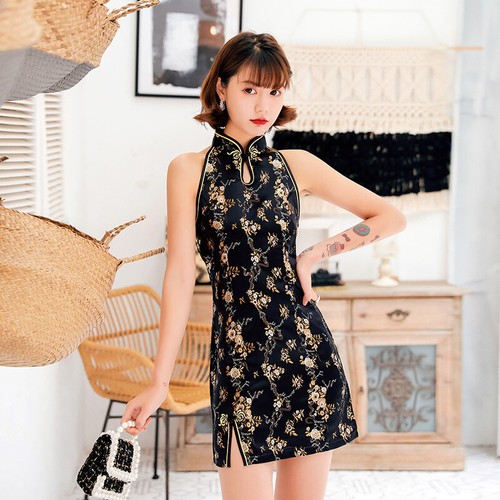 Traditionelles chinesisches Sommer Cheongsam Damen Satin Minikleid Ball Qipao S-2XL - Bild 5 von 11