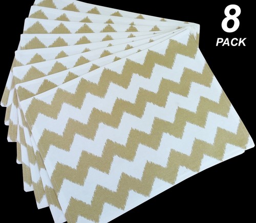 8 Pack x Christmas Gold & White Wave Place Mats Fabric Cotton Heavyweight - Picture 1 of 4