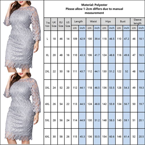 PLUS SIZE ⭐ Women Mesh Slim Long Sleeve Midi Dress Cocktail Bodycon Party Dress - Bild 2 von 4