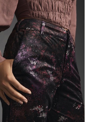 NWT Anthropologie Scotch & Soda Velvet Flare Floral Trousers Pant Size 28 - Picture 2 of 8