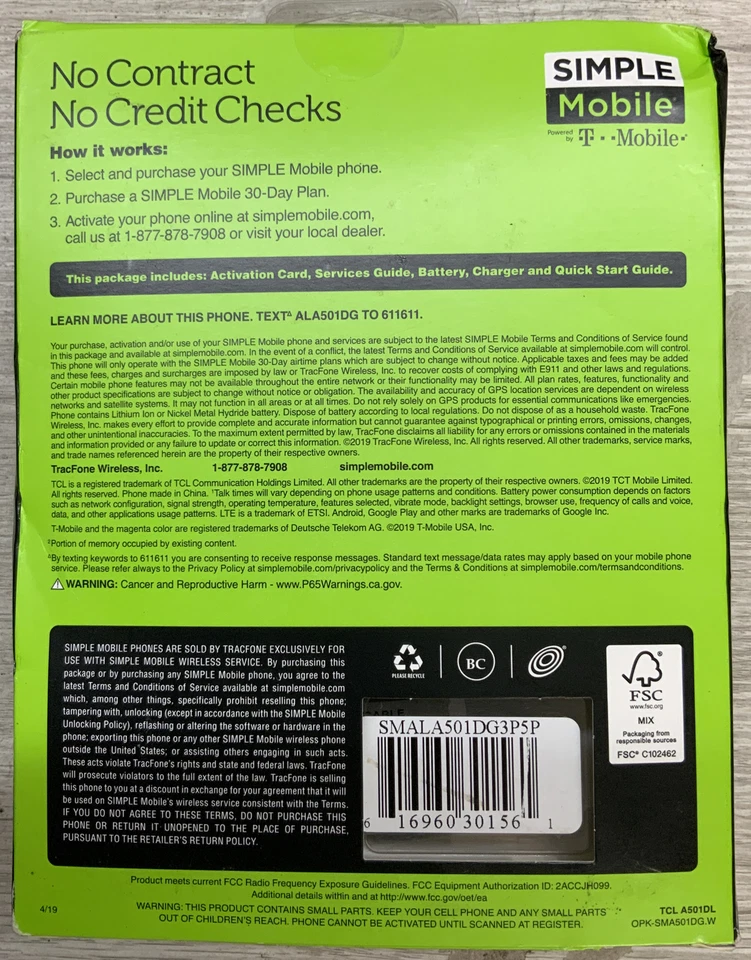 📱Simple Mobile 4G LTE Data TLC A1 5" Touchscreen 16GB 🆕👉NO SIM CARD INCLUDED - Image 2 of 3