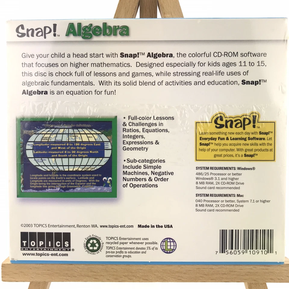 SEALED Snap Algebra Ages 11-15 Dual Platform Mac PC CD ROM Mathamatics 2003 - Image 3 of 4