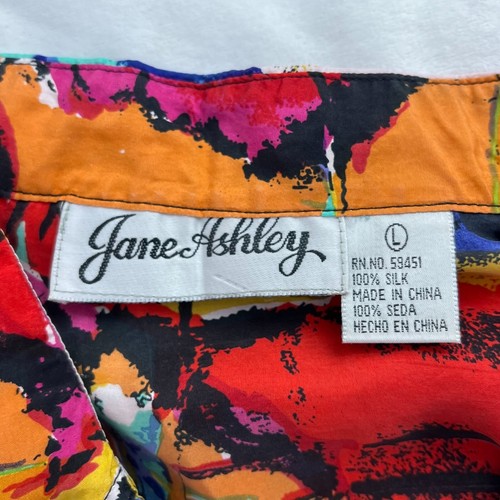 Jane Ashley Womens Abstract Watercolor Print 100% Silk Shirt Large Short Sleeve - Picture 3 of 7