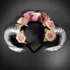 Ram Horns Skull Headpiece Fascinators with Flowers Silver Blush Pink Florals