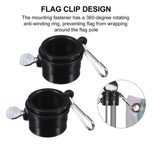 2PCS 1 Inch Flag Fasteners Flag Pole Rings with Flag Clip (Black) - Picture 9 of 12