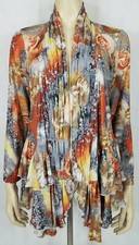 Lindi Gray Orange Floral Lightweight Ruched Open Front Shrug Jacket Women Medium