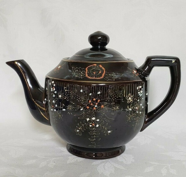Vintage Tea Pot Made in Japan Enameled Flowers Redware Brown eBay