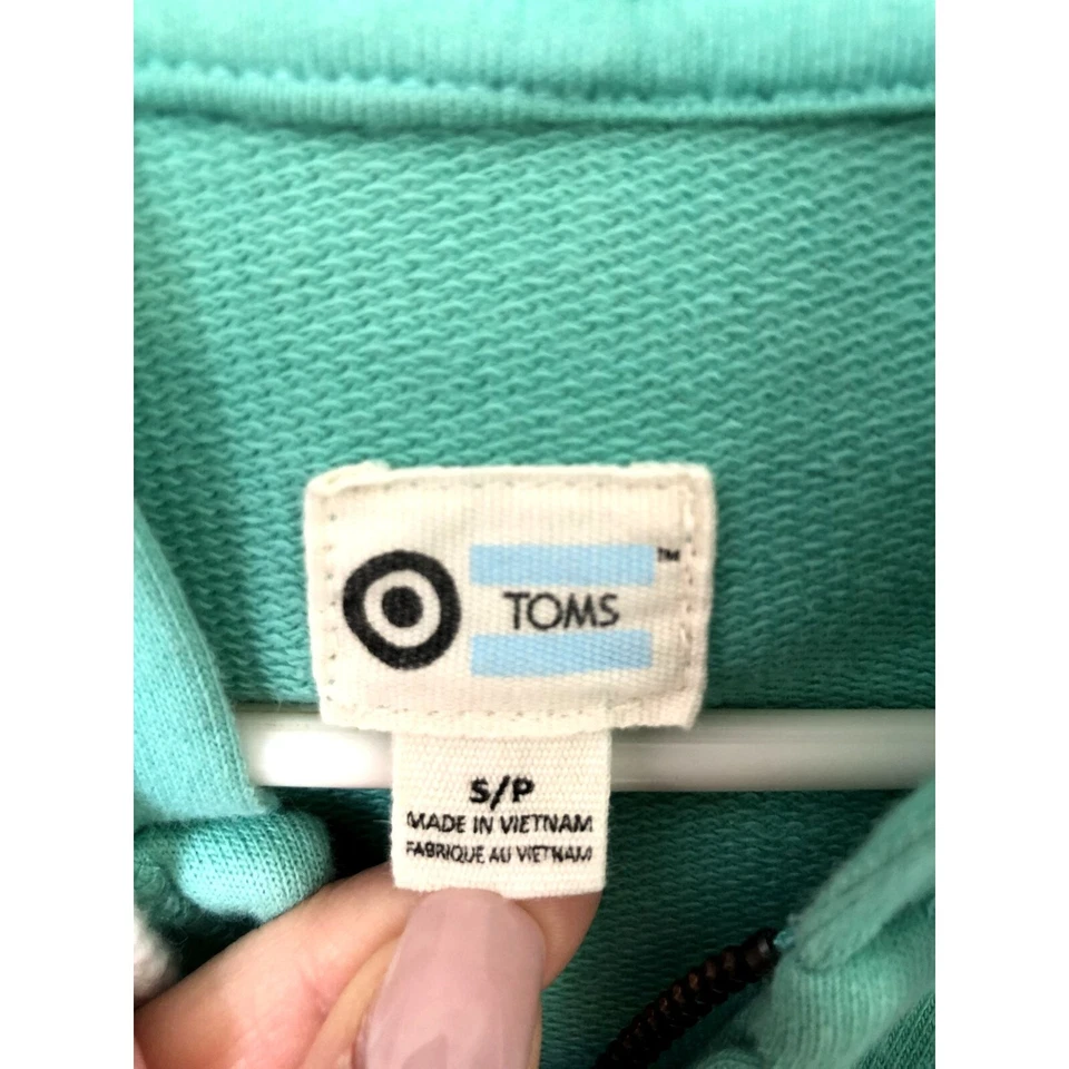 Sudadera con capucha con cremallera Toms para mujer talla pequeña verde azulado bolsillos logotipo informal agujeros para el pulgar Foto 4 de 4