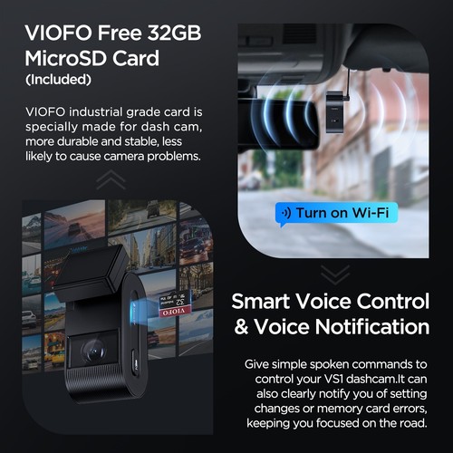 Mini cámara frontal para automóvil VIOFO VS1 2K HDR control de voz WiFi y tarjeta gratuita de 32 GB - Imagen 9 de 10