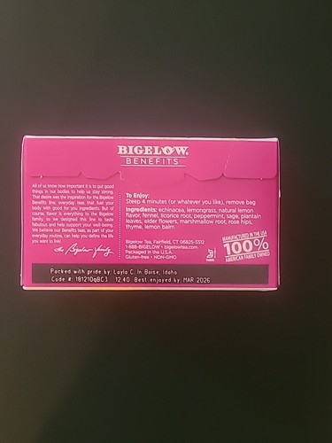 Bigelow Benefits STAY WELL Lemon & Echinacea Herbal Tea 18 Tea Bags - Picture 3 of 3