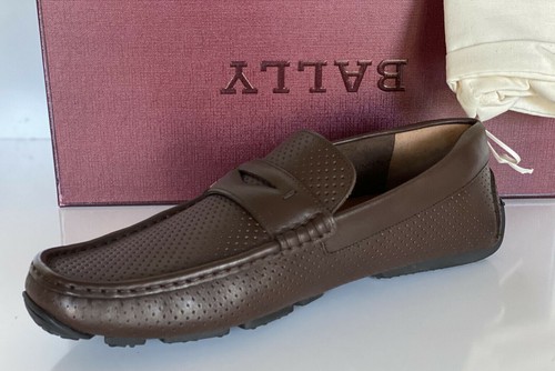 Bally Perforated Men's Calf Leather Driver Loafers Coconut 11 D US 6231354 NIB - Picture 6 of 10