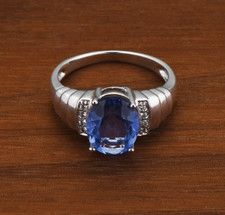 Awesome Oval Cut Blue Sapphire  White CZ 3.30 Carat Women's Ring In 935 Silver