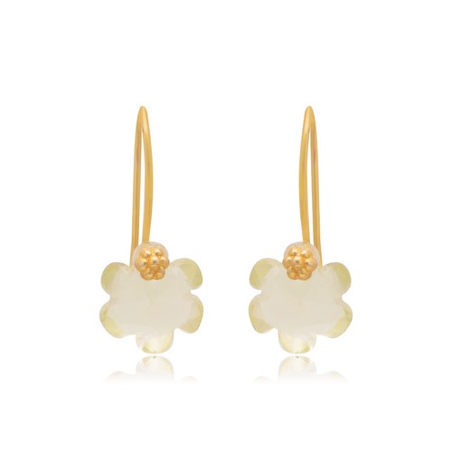 Lemon quartz 10 mm flower- 22k Gold Dangle earrings for women valentine gift - Picture 6 of 6