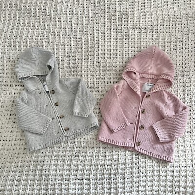 Old Navy Baby 6-12M Hooded Garter Stitch Cardigan Sweater