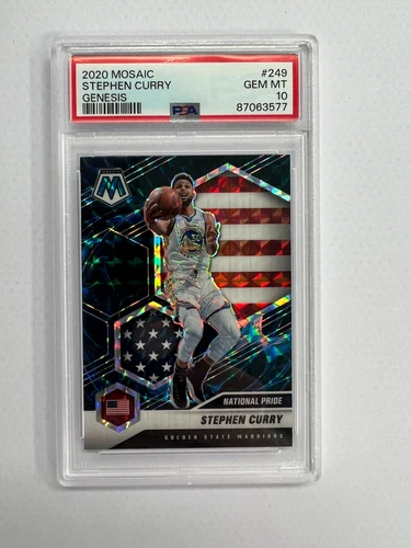 2020-21 Panini Mosaic Stephen Curry Genesis Prizm #249 National Pride PSA 10