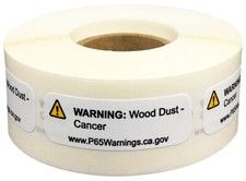 Prop 65 Wood Dust Short Form Warning Labels | .5 x 1.5" Inch | 500 Per Roll
