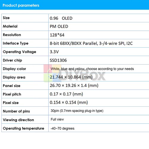 0.96 inch OLED LCD Screen 128x64 SSD1306 Chip Support SPI/IIC interface 30PIN - Picture 7 of 25