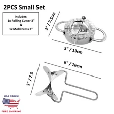 2x PCS Set - Stainless Steel Dumpling Press & Rolling Cutter Mold Maker 3" Inch