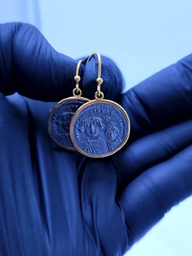 21k gold dangle earrings with silver coin - Picture 12 of 12