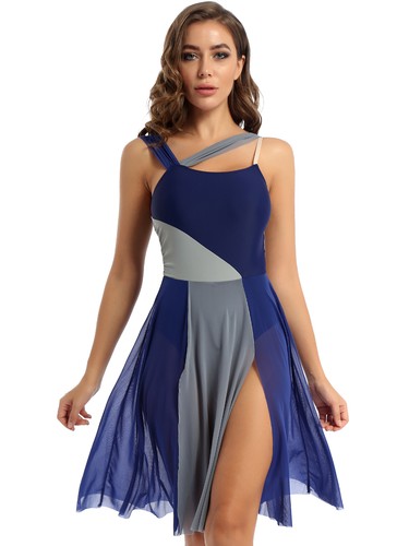 Women Lyrical Dance Dress Color Block Sleeveless Modern Ballet Leotard Dancewear - Picture 3 of 109