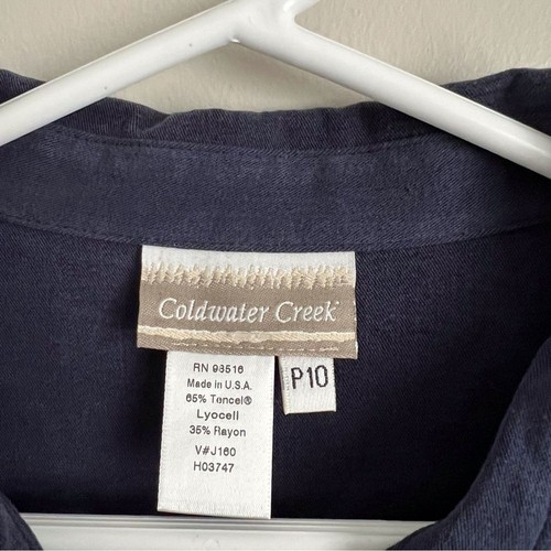 Coldwater Creek 10 Petite Vintage Navy Blue Midi Shirt Dress Button Up Modest - Picture 5 of 9