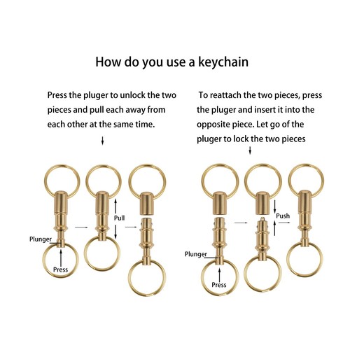 2pcs Brass Quick Release Keychian Detachable Pull Apart Key chain Key Rings - Picture 3 of 8