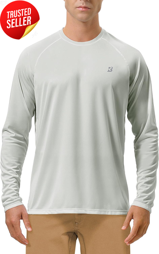Herren UPF 50+ hellbraun Sonnenhemd XL Langarm UV LSF Rash Guard zum Angeln Wandern