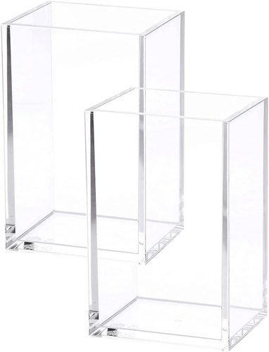 2 Pack Clear Acrylic Pencil Pen Holder Cup, Makeup Brush Holder Acrylic Desk