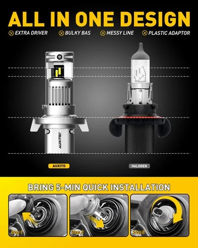 Auxito 9008 H13 LED Headlight Bulbs Q16 Series 6000K IP67 Plug & Play 2PCS - Picture 8 of 10