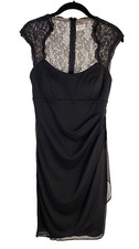 DJ-Jaz Black Formal Lace Scalloped Ruched Sheer Size 6 Sleeveless Lined NWT