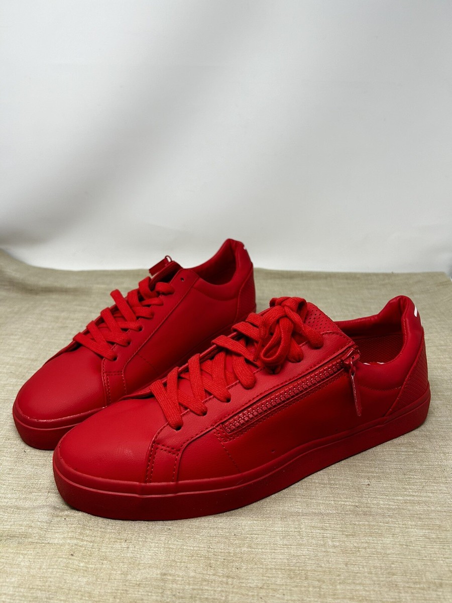 Bershka Man Red Leather Side Zip Accent Sneakers Shoes Size