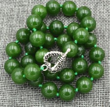 Natural 12mm Taiwan Green Jade Round Gems Beads Jewelry Necklace 18''