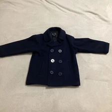 The Children’s Place Boys Pea Coat Dark Blue Small 5/6 Pockets Wool Blend