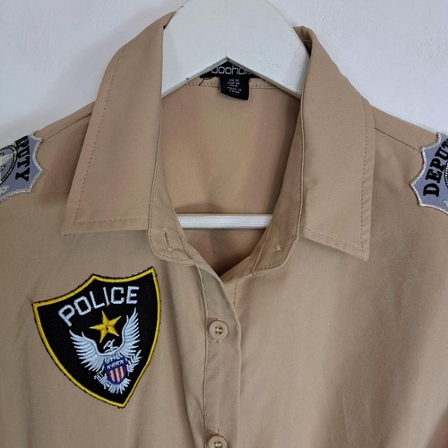 Boohoo Shirt Dress Size 10 Light Khaki Police Sheriff Pleated Mini Long Sleeved - Picture 2 of 8