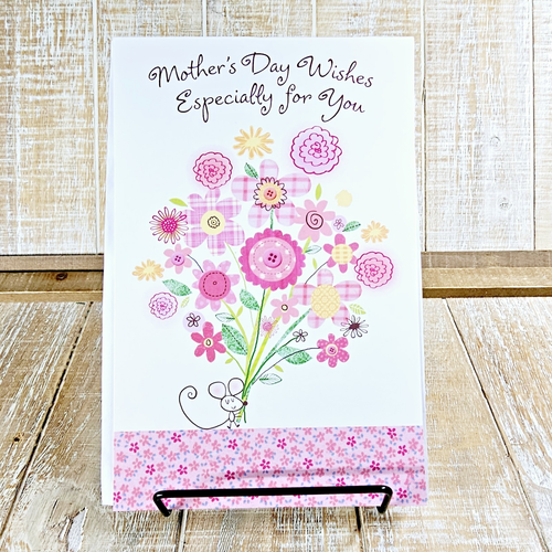 American Greetings Mother's Day Card 6x8 Wishes Pink Yellow Floral Glitter