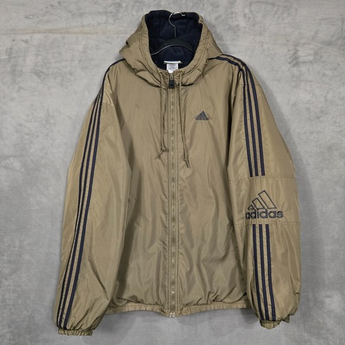 Adidas Vintage coat mens XL Fleece Lined soft shell full zip greenish brown