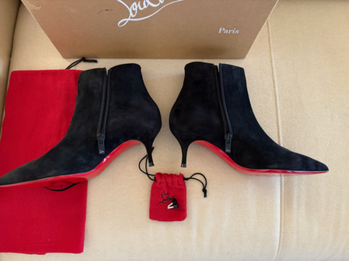 NIB Auth Christian Louboutin Bootie Boots So Kate Black Suede 55 Kitten Heel 36 - Picture 12 of 21