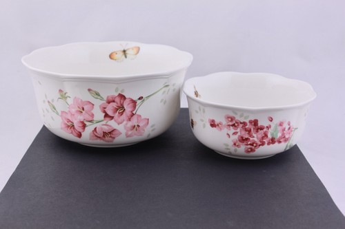 LENOX BUTTERFLY MEADOW SET OF 2 NESTING BOWLS 8” & 6” - MINT - Picture 2 of 12