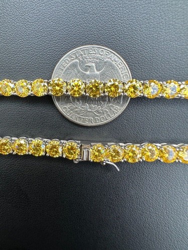 Collana Tennis Donna 45ct Creata in Laboratorio Zaffiro Giallo 14K Placcato Oro Bianco 5MM - Foto 8 di 14