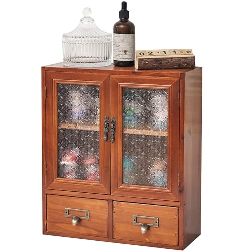Geometric Motif Mahogany Storage Cabinet with Floral-Embossed Pressed Glass - Picture 5 of 8