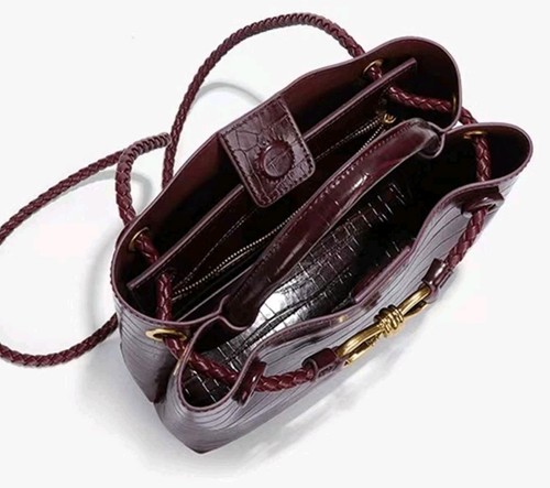 Burgundy Satchel Womens Ladies Shoulder Bag Ladies Faux Leather Handbag - Picture 2 of 4