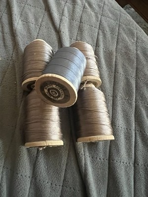 Vintage Belding Corticelli Wood Spools with Silk Thread - Lot Of 5. Blue And Tan