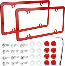 2-pack Stainless Steel License Plate Frame Slim 4-hole Design With Color Red